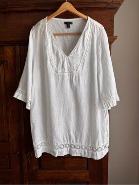 J.Crew White Linen Eyelet Tunic Swim Dress Coverup